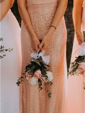 Elegant Blush Sequin Evening Dress - Women